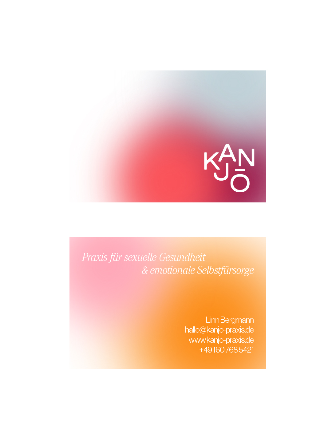Kanjō-Logo und Visitenkarte im rosa-orangen Farbverlauf – Brand Identity